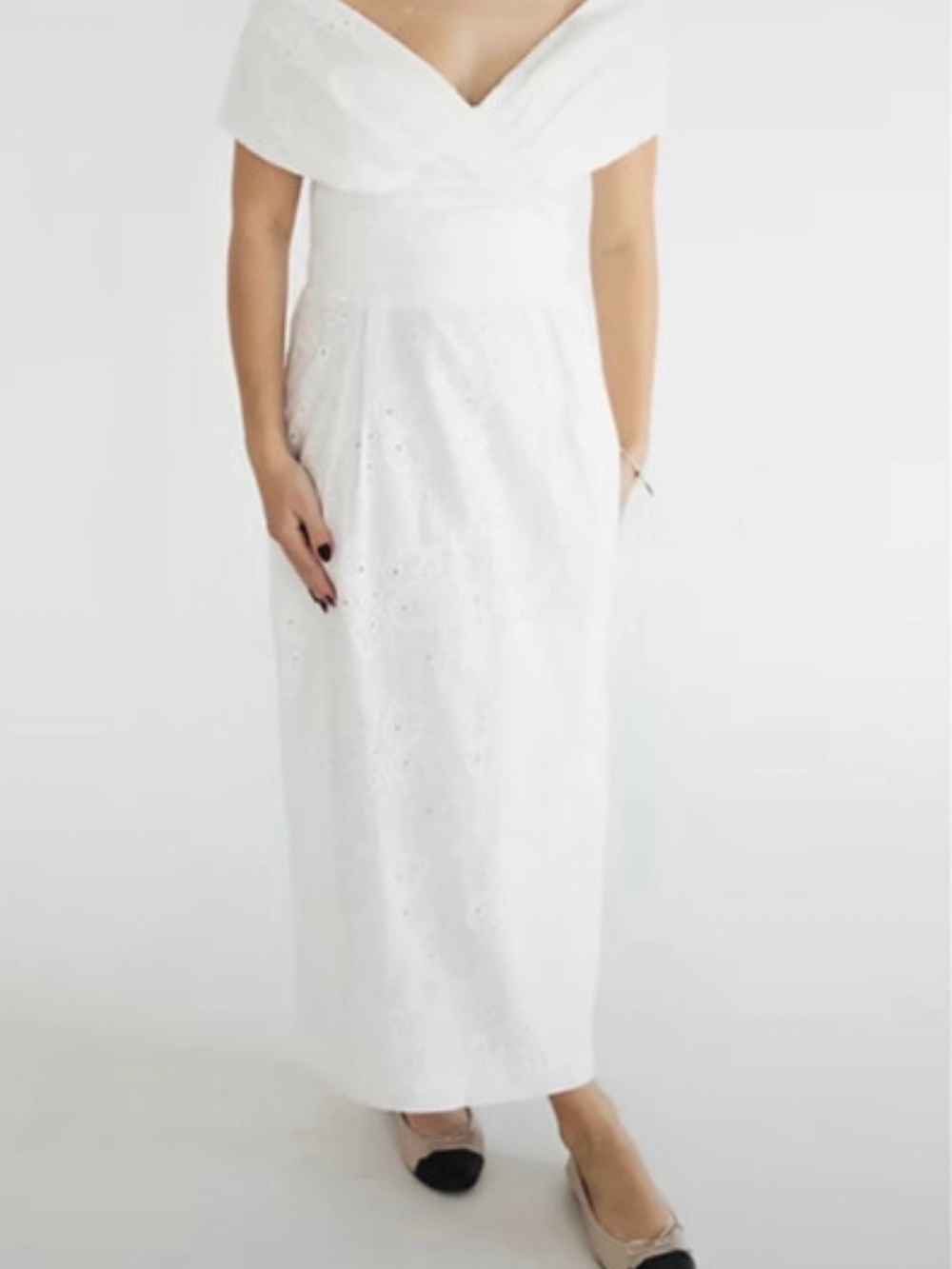 White Off-Shoulder Eyelet Maxi Dress